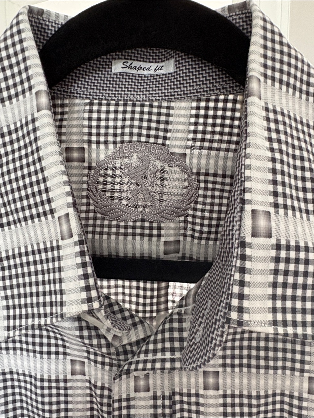 Bugatchi Black and White Checked Shaped-Fit Dress Shirt